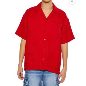 Forever 21 Men's Waffle Knit Cuban Collar Shirt